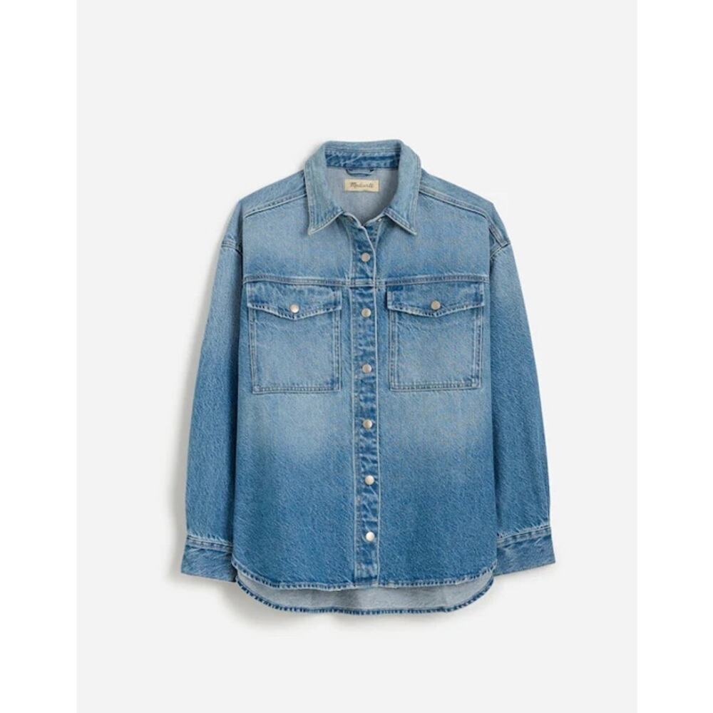 Madewell Denim Boxy Shirt Jacket Maspeth Wash Size Large NU401 - Picture 5 of 13